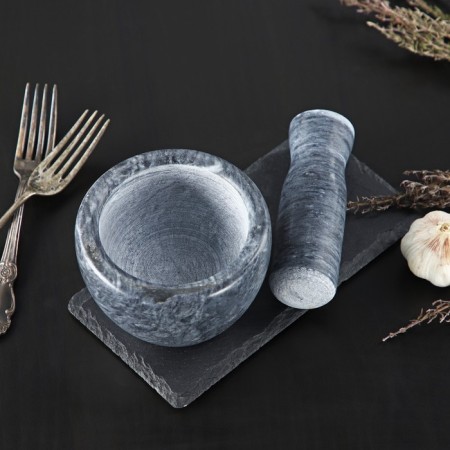 A mortar with a pestle made of stone “marble”, 10 × 8 cm, gray color-2