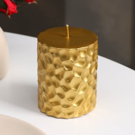 Candle - cylinder "Iceberg", 8x6.5 cm, gold-1
