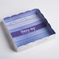Коробка для печенья, кондитерская упаковка с PVC крышкой, Happy day, 15 х 15 х 3 см