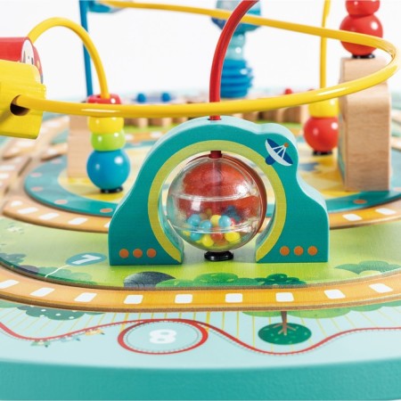 Labyrinth table with a railway Hape, on a stand-2
