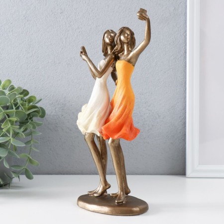 Souvenir Polystone "Selfies of Girlfriends" Bronze, Orange-White 13x8x25.5 cm-3