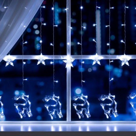 Garland “fringe” 2.4 × 0.9 m with nozzles “deer”, ip20, transparent thread, 138 LED, white glow, 8 modes, 220 V