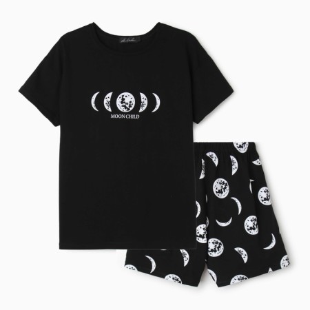 Female home set (T -shirt/shorts), black color, size 48