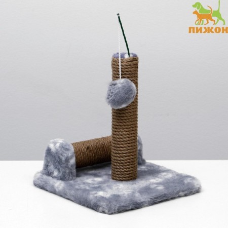 Double clawtete for kittens on a stand, jute, 30 x 28 x 32 cm, gray with paws-1
