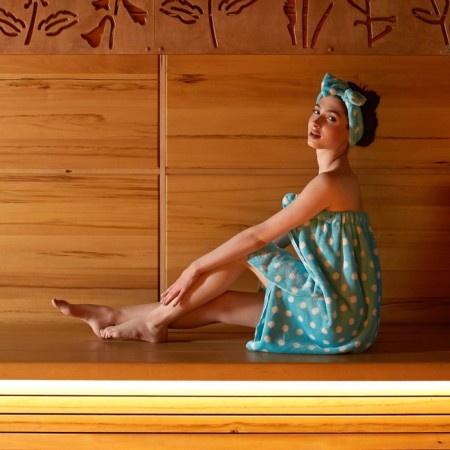 Set for a bathhouse and bathroom Ethel "Peas" towel-Pareo 75*120 cm+bandage, central blue-2