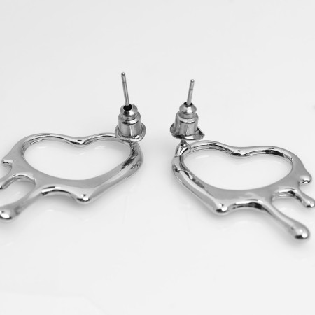 Earrings Metal "heart" melting, color silver-2