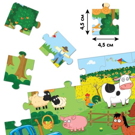 Puzzle “Collect, find, show. Blue tractor on the farm ", 35 elements-2