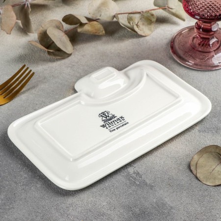 Porcelain rectangular dish with a sausage of Wilmax Teona, 20 × 12 cm, white color-3