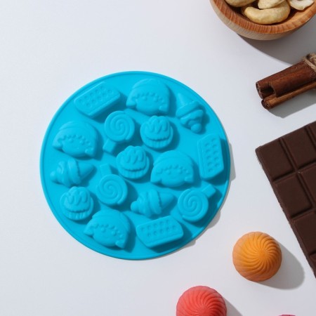 Form for marmalade Dolyana "Sweets", silicone, d = 12 cm, 16 cells, color mix-2