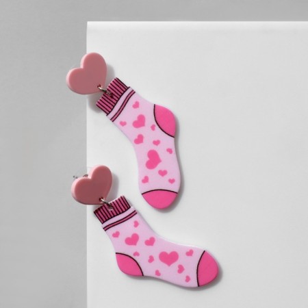 Acrylic earrings "socks", pink color in silver-1