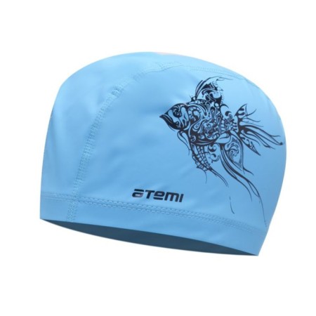 ATEMI Pu 302 swimming cap, fabric with polyurethane coating, blue color, print