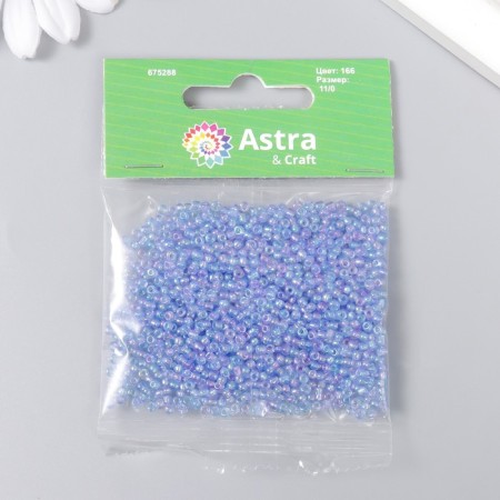 Beads "Astra" 11/0, 20 g (166 St. Blue/Transparent, Rainbow)-2