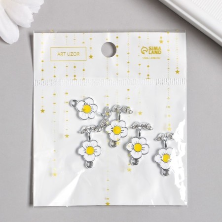 Decor for creativity metal, enamel, rhinestones "White flower" silver 1.3x2.2 cm-2