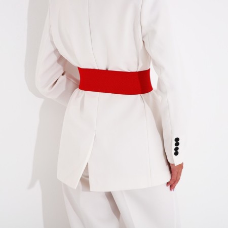 Women's belt, width 8 cm, elastic band, metal buckle, red color-5