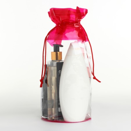 Cosmetic bag on the cord, the color is transparent/red-3