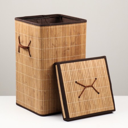 Storage basket, square, with handles, folding, 30 × 30 × 50 cm, bamboo-3