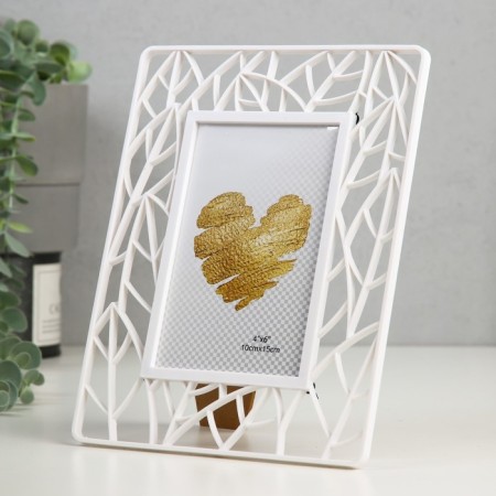 Photo frame plastic 10x15 cm "leaves" white 18x23 cm-1