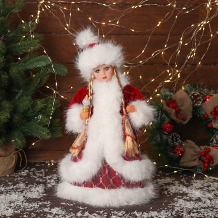 Snow Maiden "in a fluffy fur coat, with a flashlight" moves, with a backlight, 40x20 cm, red