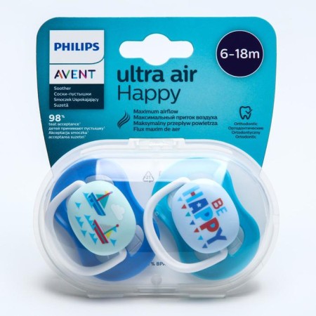 Nipple - dummy Ultra Air Lime, “Be happy / Ship”, 6-18 months, 2 pcs., Blue, blue color-4