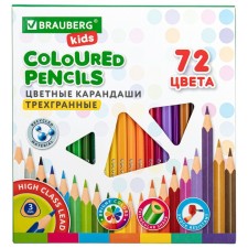 Карандаши 72цв BRAUBERG KIDS, трехгранные, грифель мягкий 3 мм 181947
