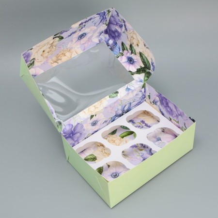 Box for cupcakes, confectionery packaging double -sided, 6 cells “Happiness is”, 25 x 17 x 10 cm-4