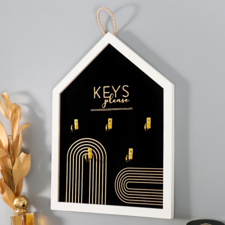 Hooks decorative wood "Keys. Abstraction. Rainbow" Black with gold 24x32 cm-1