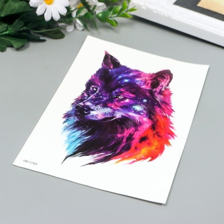 Tattoo on the body color "Wolf - Star Sky" 21x15 cm-1