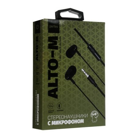 Perfeo Alto-M headphones, vacuum, microphone, 104 dB, 32 Ohm, 3.5 mm, 1.2 m, black-2