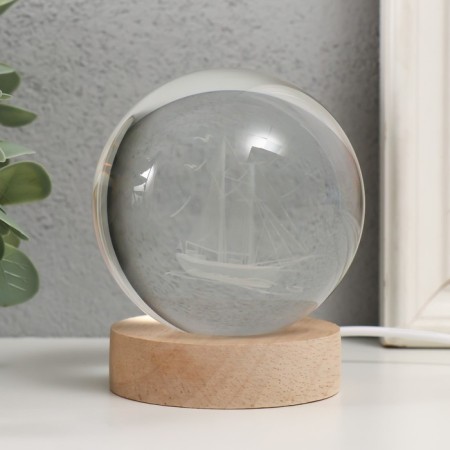 Souvenir glass backlight "ship" d = 8 cm stand wood, usb 8x8x9.5 cm-2
