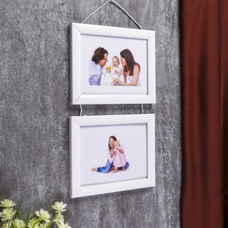 Photo frame in 2 photos 15x20 cm suspended 727 white (plastic screen)-1