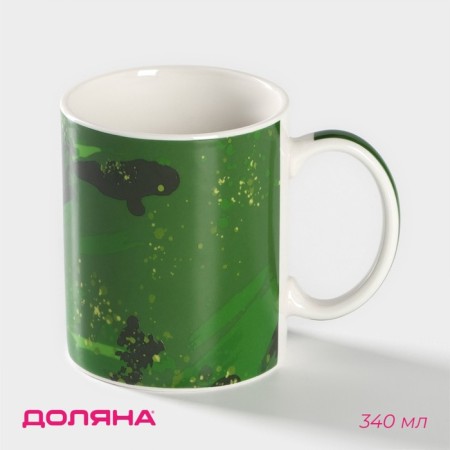 Porcelain Mug "Defender", 340 ml, green color