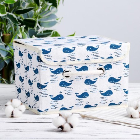 Stellyer box for storage with a lid "Whales", 25 × 20 × 17 cm, white color