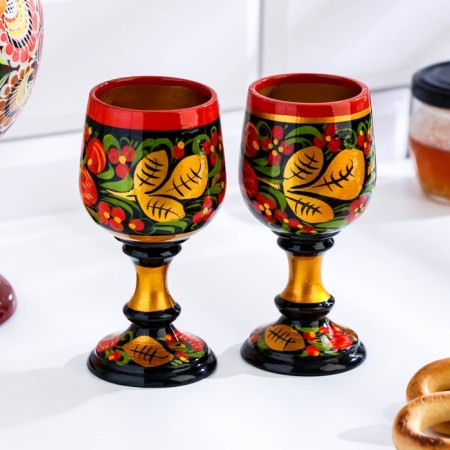 Wedding set "Heart": 2 Fureers, serving tray, Khokhloma-2