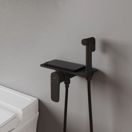 Hidden installation mixer with hygienic shower Iddis Axes, shelf, black-1