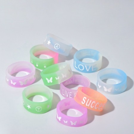 Silicone ring "reflective" love, set of 10 pcs., Color mix-3