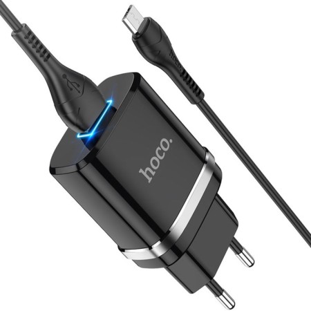 Network charger Hoco N1, 1 USB, 2.4 A, Micro USB -USB, 1 m, black cable-1