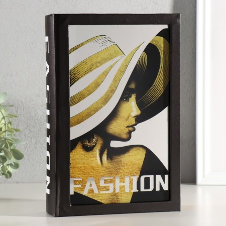 Safe-book wood, leatherette, mirror "Girl in a hat" 24x16x5 cm