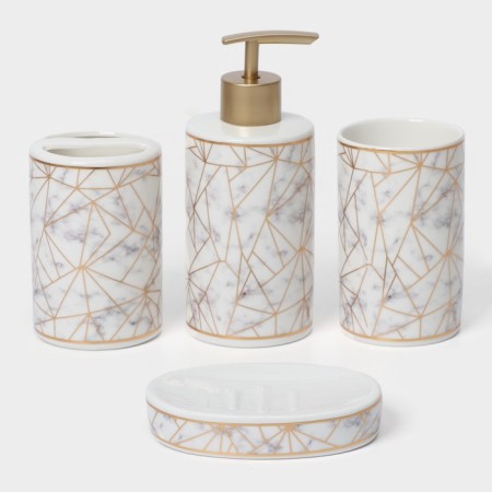A set of accessories for the bathroom "Loft", 4 items (dispenser 250 ml, soap dish, 2 glasses), white color-3