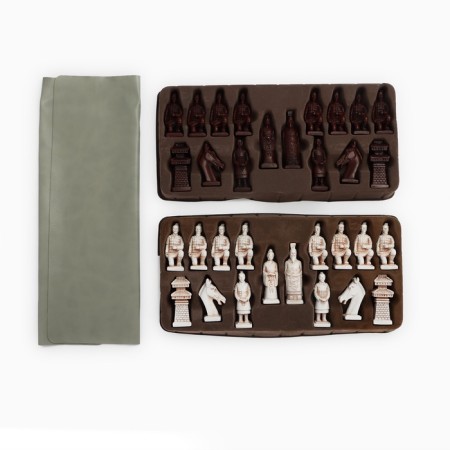 Chess desktop souvenir "terracotta army" 43x43 cm, King H-9.5 cm, pawn H-7.5 cm-1