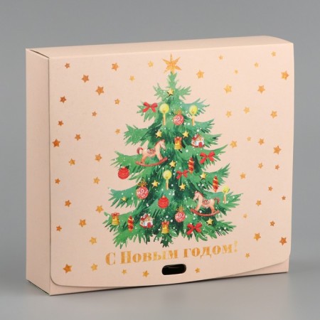 Box folding double -sided "New Year tree", 20 x 18 x 5 cm, without tape, New Year-2