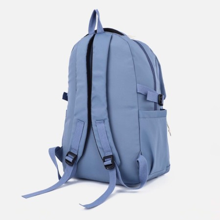 A backpack with a zipper, 4 outer pockets, blue color-3