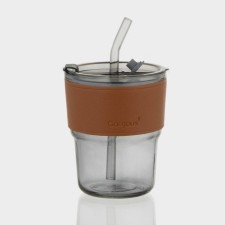 Glass glass with a lid and a “type” pipe, 350 ml, color mix