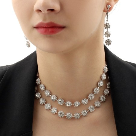 Set 2 objects: earrings, necklace "chic" circle, white color in silver, 30 cm-2