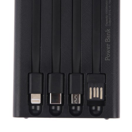 External battery 485, 10000 mAh, Type-C/Lightning/MicroUSB cables, lantern, black-7