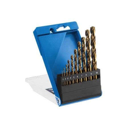 Set of drill on metal bison, p6m5k5, cylindrical shank, 1-10 mm, 10 pcs, class A, case 96003