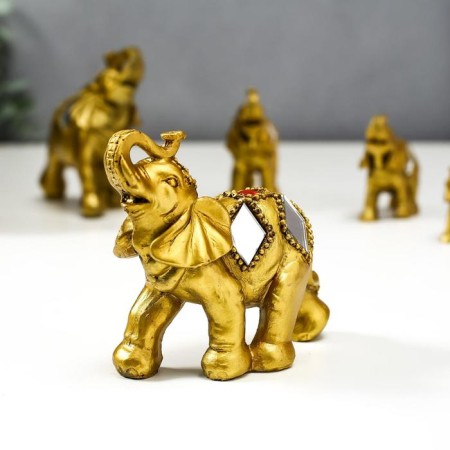 Polystone souvenir "Seven gold elephants with mirror mosaics" h = 11.3; 9.5; 8.2; 7; 6; 5; 4.5 cm-3