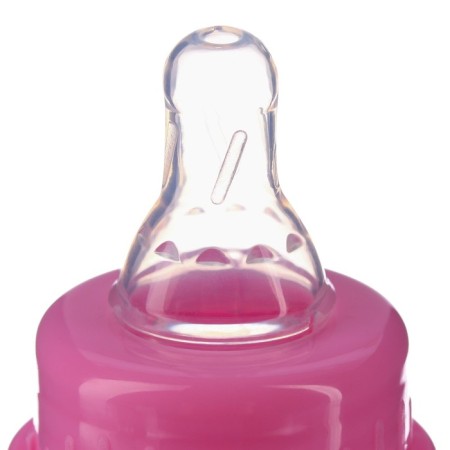 A bottle in a silicone case, with handles, glass, classic throat, 120 ml., +0 months, pink color-3