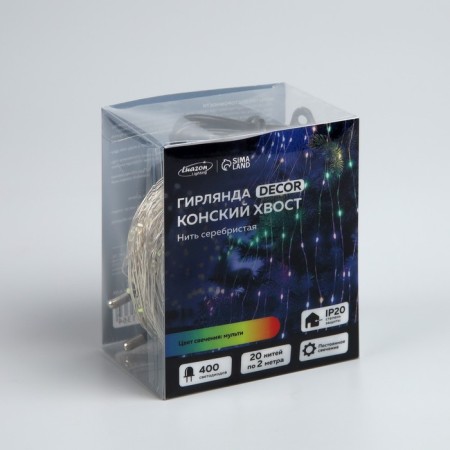 Girlynda "Horse tail" 20 threads of 2 m, IP20, silver thread, 400 LED, glow of multi, 12 V-3
