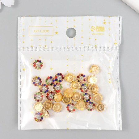 Decor for creativity plastic "Flower color crystals" set 30 pcs gold mix 0.8x0.8 cm-3