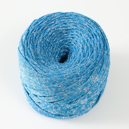 Knitted yarn "Ribbon" with Lurex 85m/170 ± 5 g (blue, lurex: silver)-1
